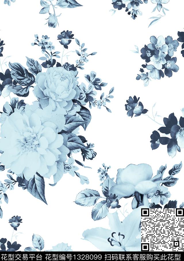 简约花卉植物数码印花华亿平台下载（图片编号: 1328099） - 瓦栏（Walan）