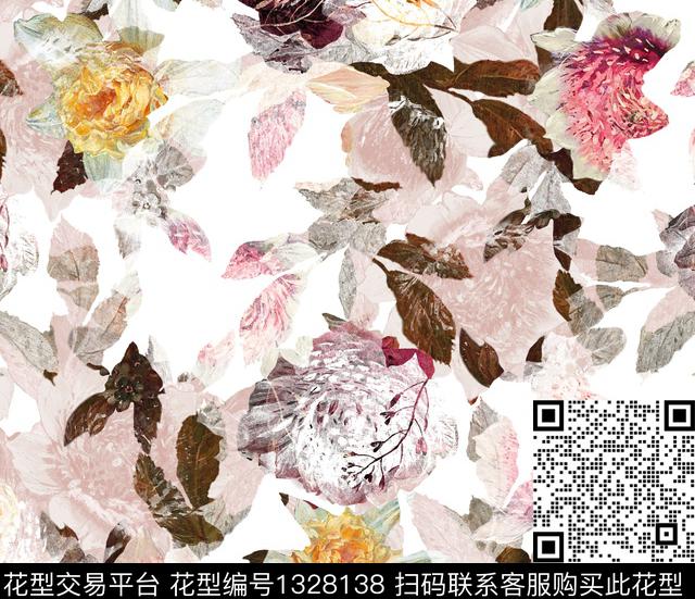 水彩花卉欧洲数码印花华亿平台下载（图片编号: 1328138） - 瓦栏（Walan）
