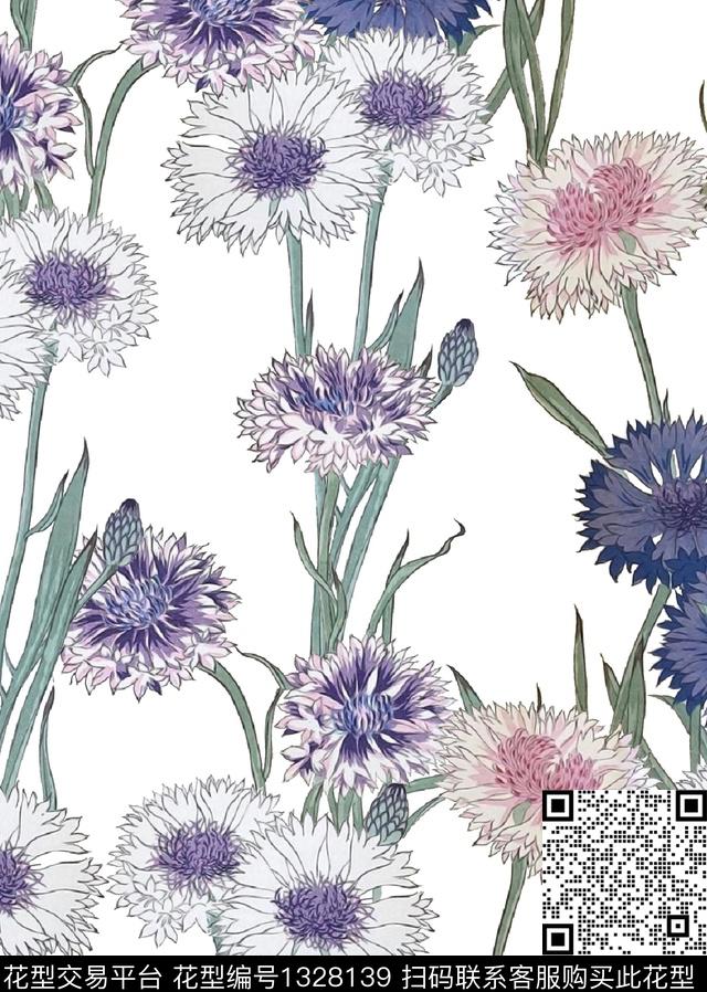 白底花清爽底花卉小清新数码印花华亿平台下载（图片编号: 1328139） - 瓦栏（Walan）