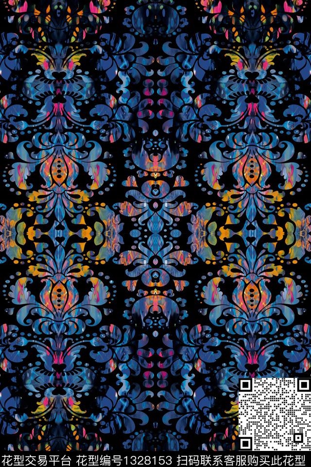 洋阳---民族风抽象花纹欧洲数码印花华亿平台下载（图片编号: 1328153） - 瓦栏（Walan）