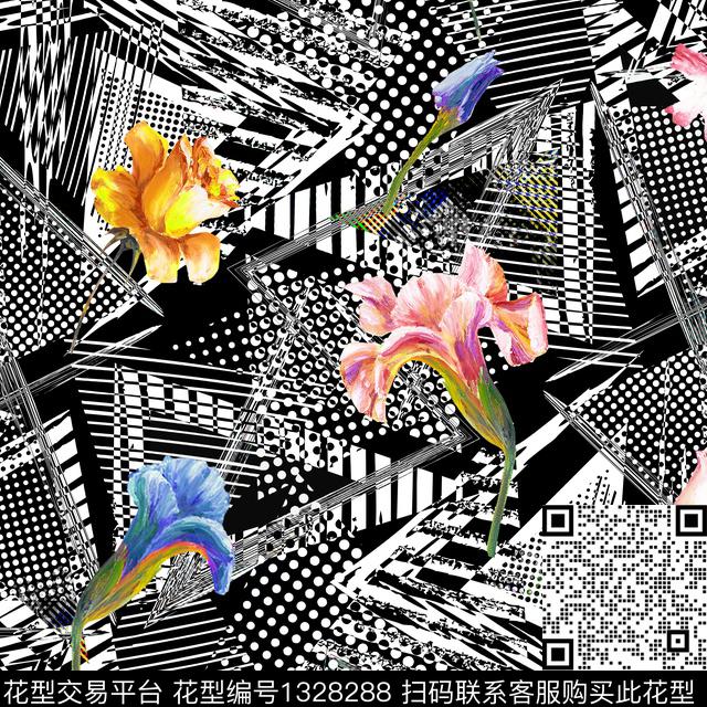 格子花卉潮牌数码印花华亿平台下载（图片编号: 1328288） - 瓦栏（Walan）