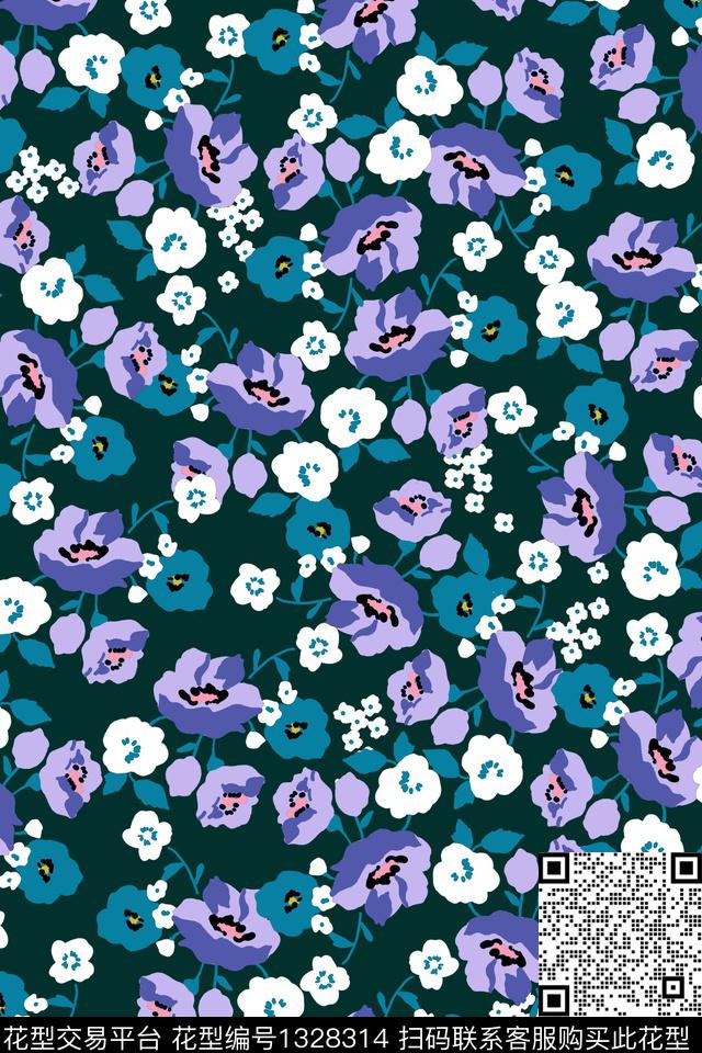 黑底花卉女装春夏华亿平台传统印花华亿平台下载（图片编号: 1328314） - 瓦栏（Walan）