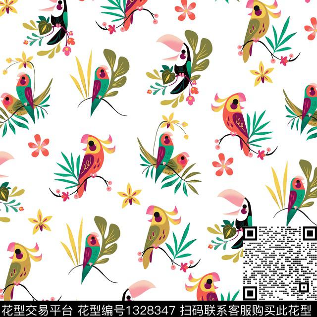 童装绿植树叶鹦鹉数码印花华亿平台下载（图片编号: 1328347） - 瓦栏（Walan）