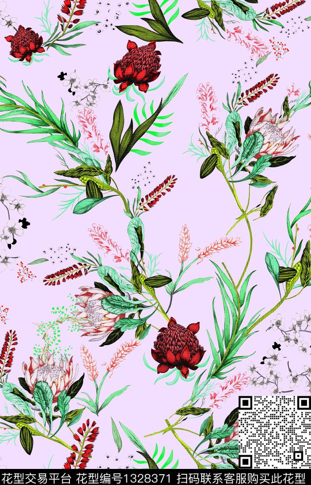趋势华亿平台绿植树叶花卉数码印花华亿平台下载（图片编号: 1328371） - 瓦栏（Walan）