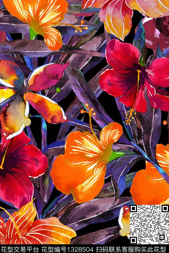 床品花卉大花数码印花华亿平台下载（图片编号: 1328504） - 瓦栏（Walan）