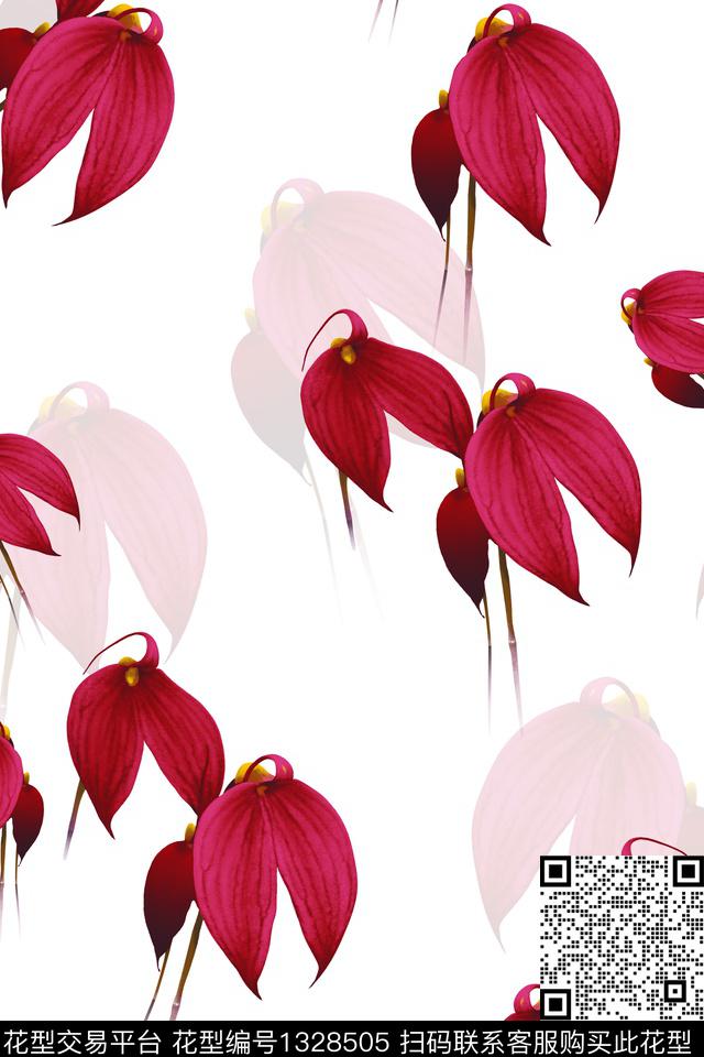 黑底花卉趋势华亿平台红花数码印花华亿平台下载（图片编号: 1328505） - 瓦栏（Walan）
