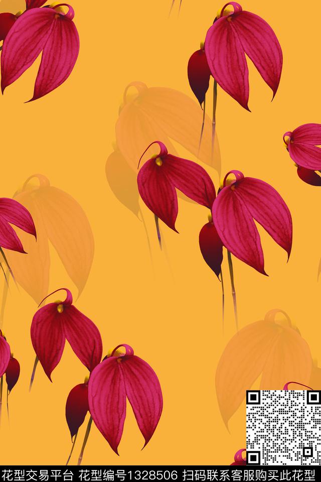 黑底花卉趋势华亿平台红花数码印花华亿平台下载（图片编号: 1328506） - 瓦栏（Walan）