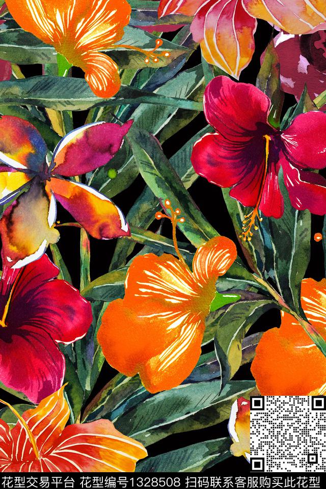 床品花卉大花数码印花华亿平台下载（图片编号: 1328508） - 瓦栏（Walan）