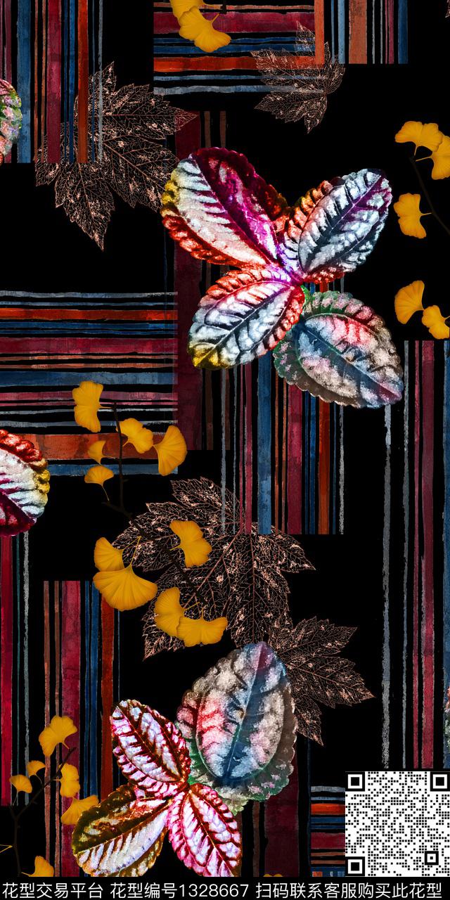 绿植树叶数码华亿平台线条数码印花华亿平台下载（图片编号: 1328667） - 瓦栏（Walan）