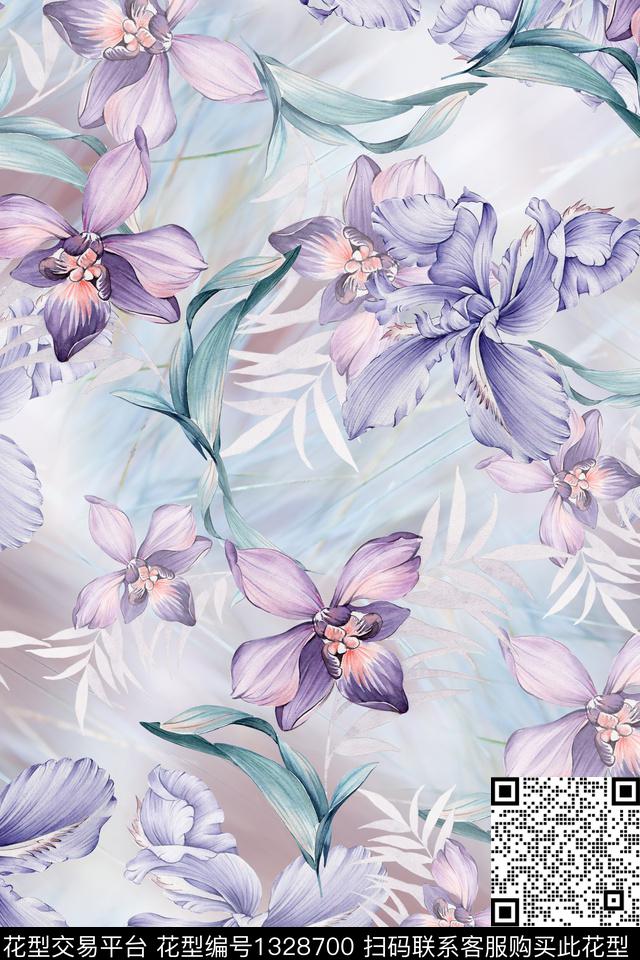 花卉少女小清新数码印花华亿平台下载（图片编号: 1328700） - 瓦栏（Walan）