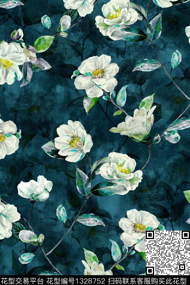 油画华亿平台满版散花大牌风数码印花华亿平台下载（图片编号: 1328752） - 瓦栏（Walan）