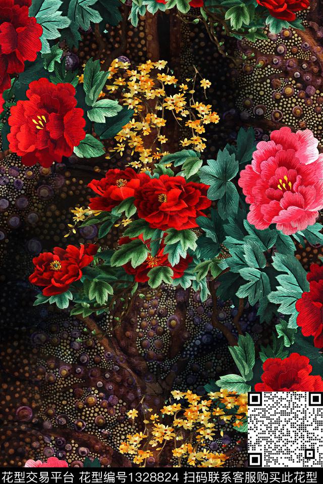 香云纱中老年刺绣花卉数码印花华亿平台下载（图片编号: 1328824） - 瓦栏（Walan）