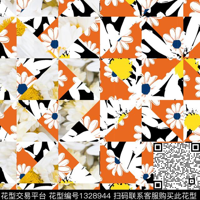 格子花卉大牌风数码印花华亿平台下载（图片编号: 1328944） - 瓦栏（Walan）