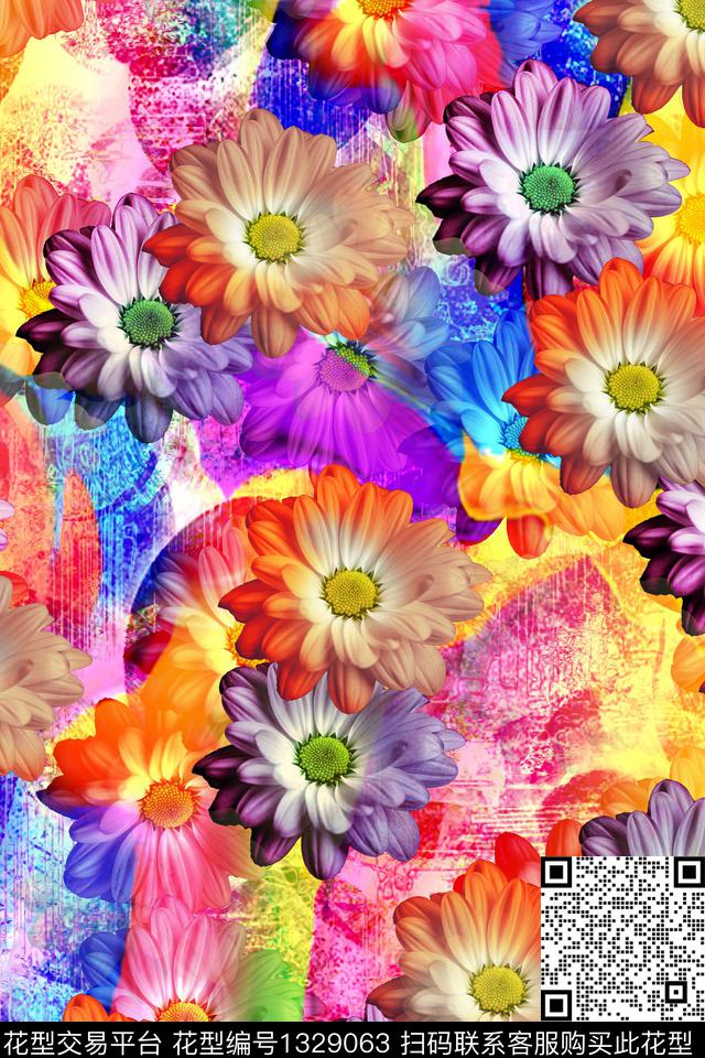 荧光趋势华亿平台彩底花卉数码印花华亿平台下载（图片编号: 1329063） - 瓦栏（Walan）
