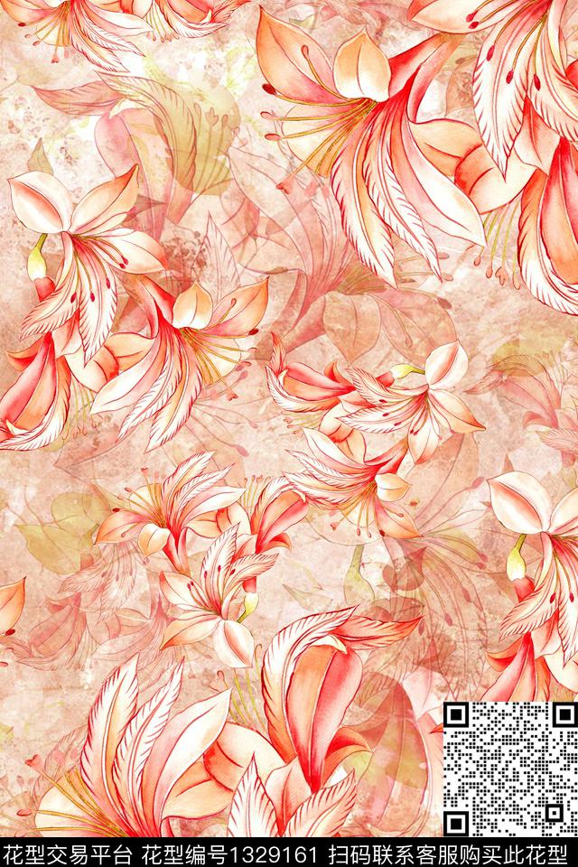 肌理抽象花卉复古数码印花华亿平台下载（图片编号: 1329161） - 瓦栏（Walan）