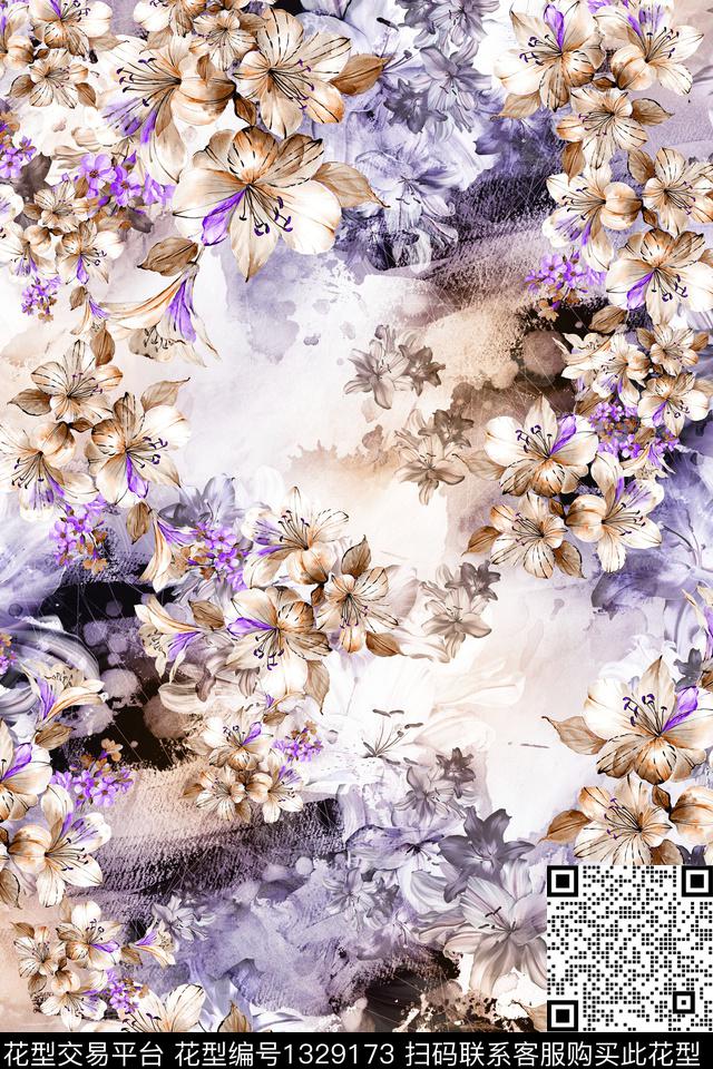 肌理花卉香云纱数码印花华亿平台下载（图片编号: 1329173） - 瓦栏（Walan）