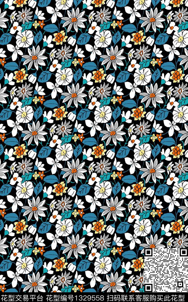 花卉大牌风小雏菊传统印花华亿平台下载（图片编号: 1329558） - 瓦栏（Walan）