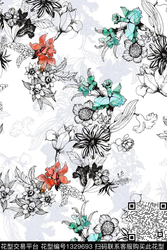 肌理花卉小清新数码印花华亿平台下载（图片编号: 1329693） - 瓦栏（Walan）