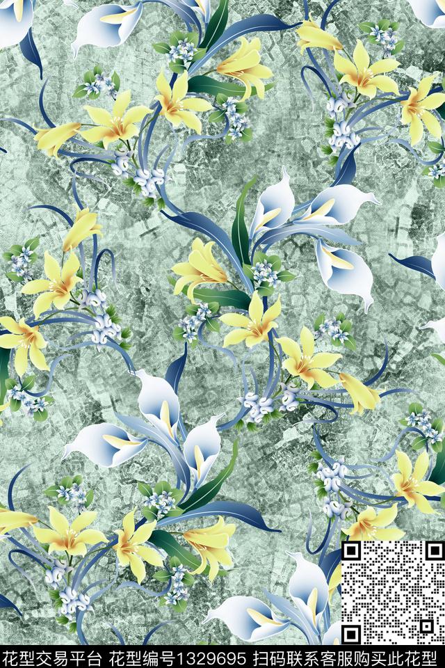 肌理花卉香云纱数码印花华亿平台下载（图片编号: 1329695） - 瓦栏（Walan）