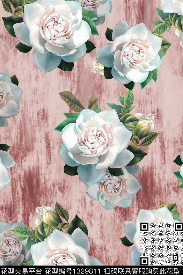 趋势华亿平台花卉大牌风数码印花华亿平台下载（图片编号: 1329811） - 瓦栏（Walan）