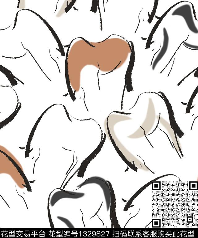 动物抽象素描传统印花华亿平台下载（图片编号: 1329827） - 瓦栏（Walan）