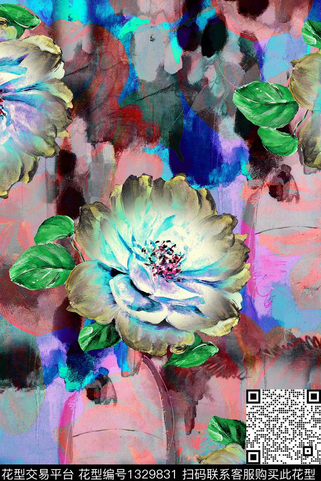 幻彩花卉满版女装油画华亿平台数码印花华亿平台下载（图片编号: 1329831） - 瓦栏（Walan）