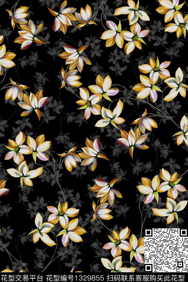 花卉雪纺大牌风数码印花华亿平台下载（图片编号: 1329855） - 瓦栏（Walan）