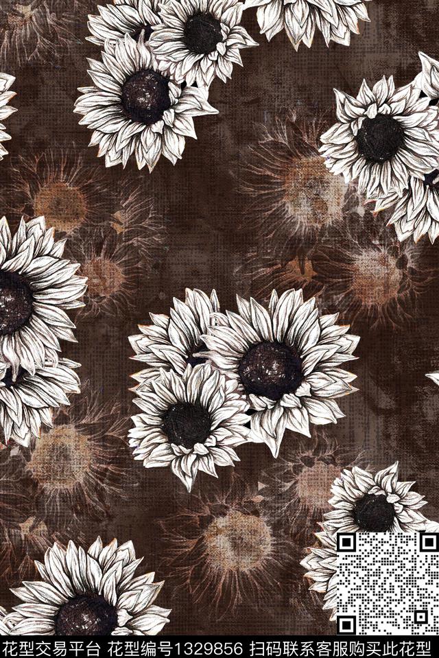 向日葵大牌风休闲数码印花华亿平台下载（图片编号: 1329856） - 瓦栏（Walan）