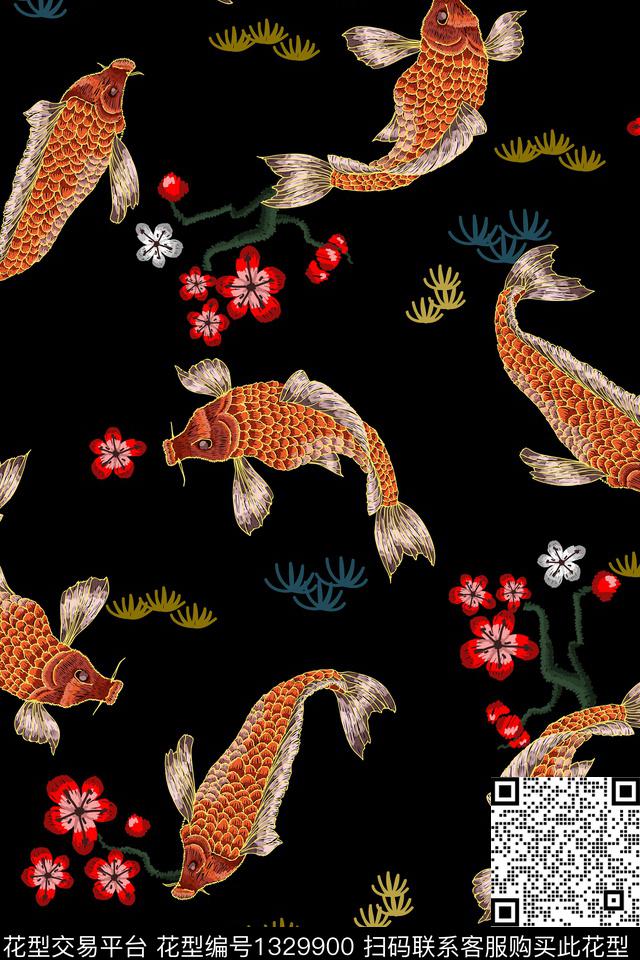 花卉香云纱旗袍数码印花华亿平台下载（图片编号: 1329900） - 瓦栏（Walan）