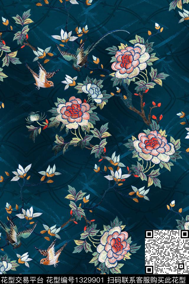 底纹香云纱真丝数码印花华亿平台下载（图片编号: 1329901） - 瓦栏（Walan）