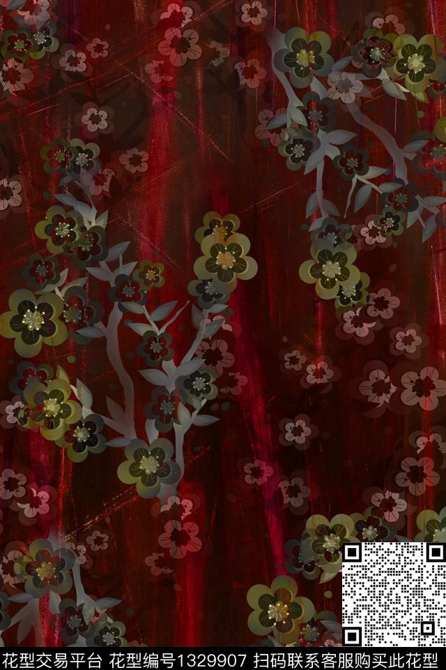 梅花底纹香云纱数码印花华亿平台下载（图片编号: 1329907） - 瓦栏（Walan）