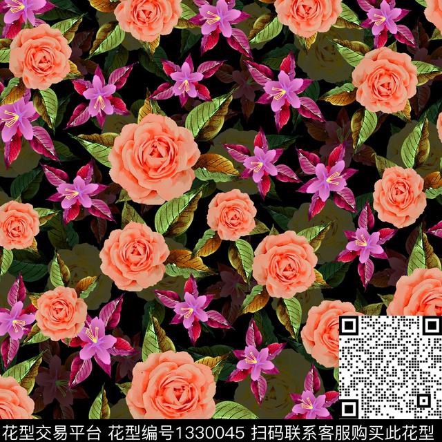 数码华亿平台鲜花花卉数码印花华亿平台下载（图片编号: 1330045） - 瓦栏（Walan）