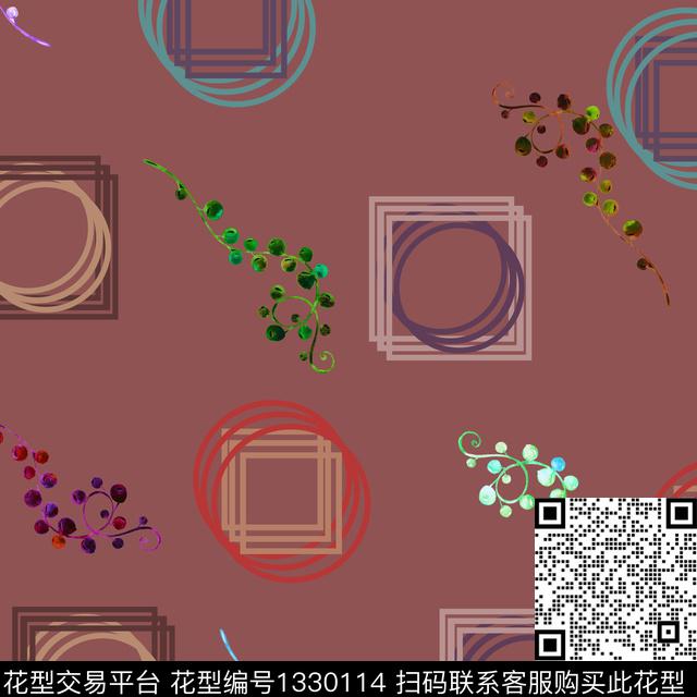 数码华亿平台几何花卉数码印花华亿平台下载（图片编号: 1330114） - 瓦栏（Walan）