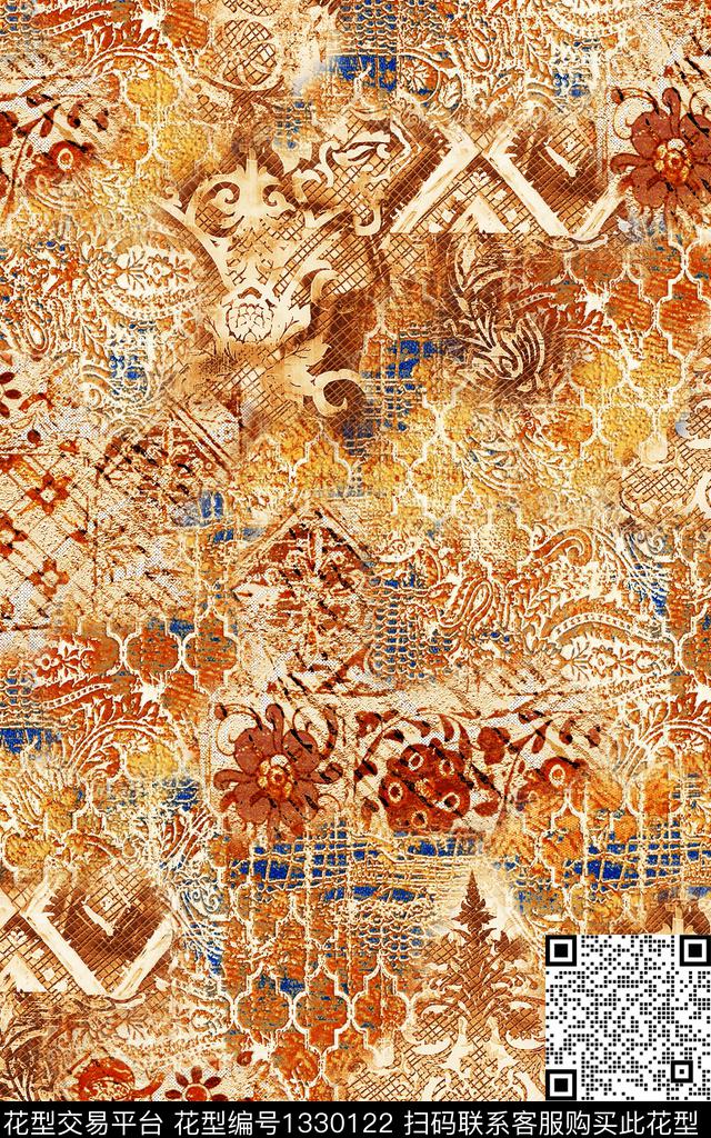 几何民族风复古数码印花华亿平台下载（图片编号: 1330122） - 瓦栏（Walan）