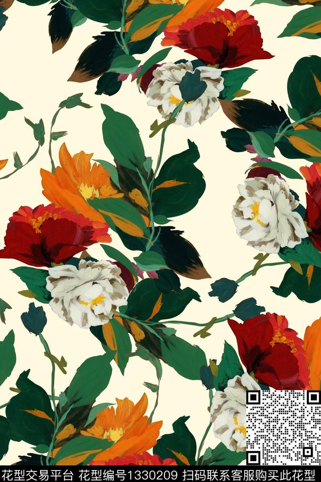 趋势华亿平台花卉大牌风数码印花华亿平台下载（图片编号: 1330209） - 瓦栏（Walan）