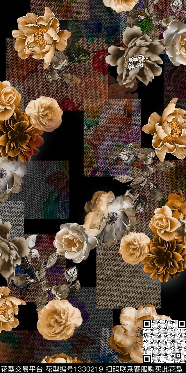 几何花卉抽象数码印花华亿平台下载（图片编号: 1330219） - 瓦栏（Walan）