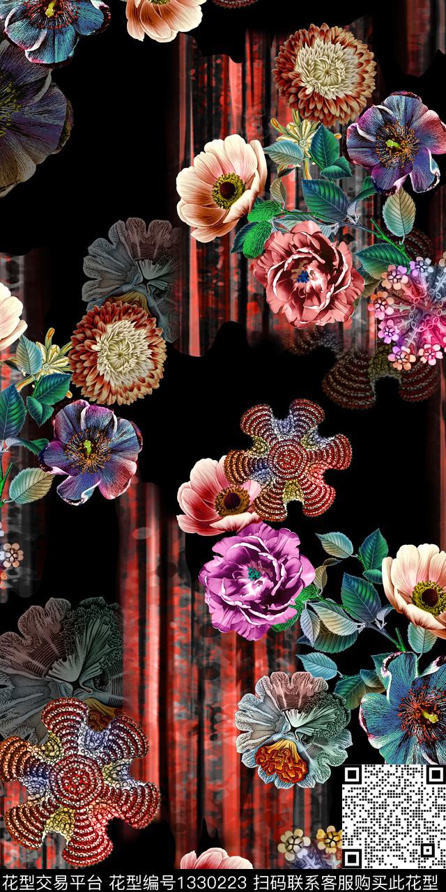 几何民族风花卉数码印花华亿平台下载（图片编号: 1330223） - 瓦栏（Walan）