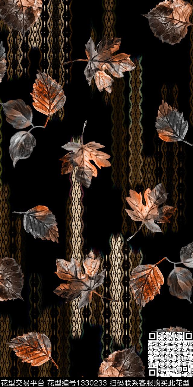 线条几何花卉数码印花华亿平台下载（图片编号: 1330233） - 瓦栏（Walan）