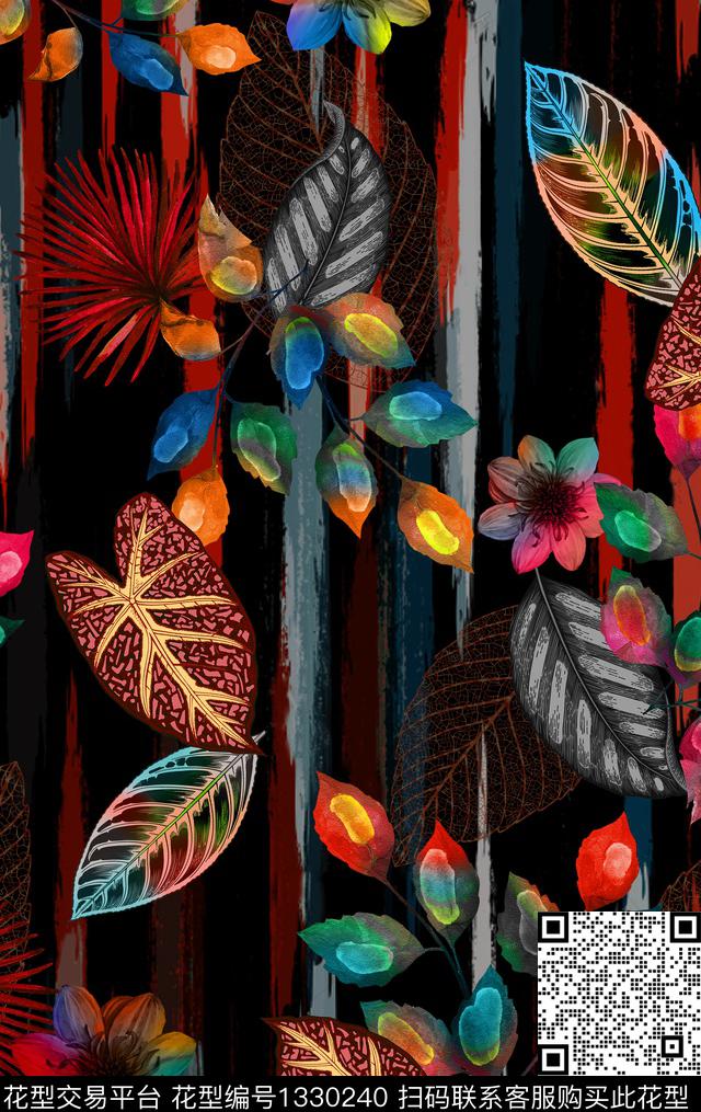 线条几何花卉数码印花华亿平台下载（图片编号: 1330240） - 瓦栏（Walan）