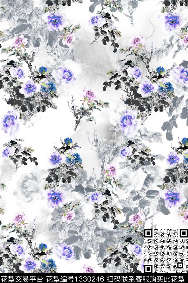 花卉雪纺旗袍数码印花华亿平台下载（图片编号: 1330246） - 瓦栏（Walan）