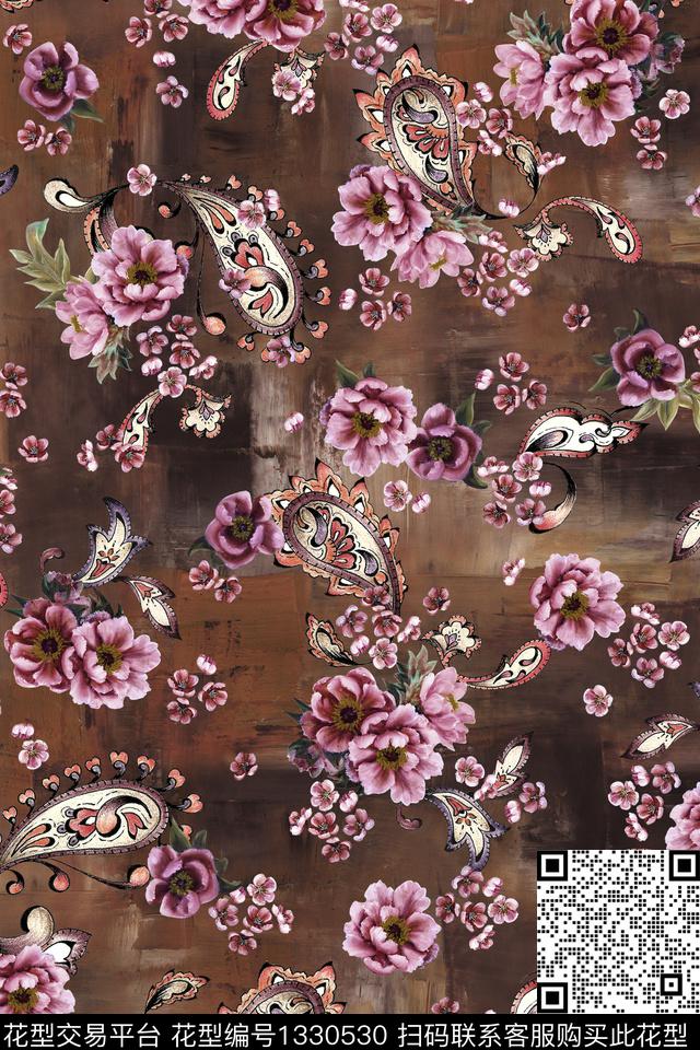 几何花卉抽象花卉中老年数码印花华亿平台下载（图片编号: 1330530） - 瓦栏（Walan）