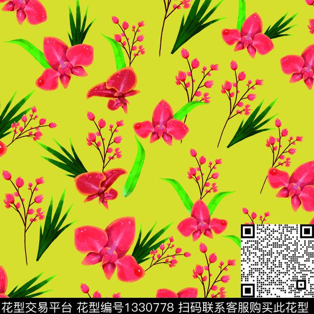 花卉热带华亿平台枝叶传统印花华亿平台下载（图片编号: 1330778） - 瓦栏（Walan）