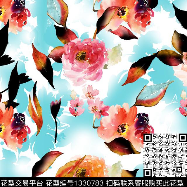 春夏华亿平台印花线条花卉数码印花华亿平台下载（图片编号: 1330783） - 瓦栏（Walan）