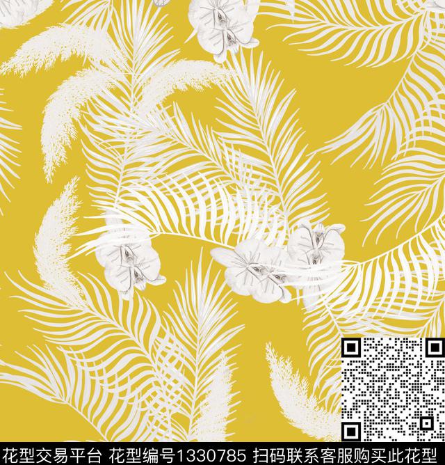 春夏华亿平台印花线条花卉传统印花华亿平台下载（图片编号: 1330785） - 瓦栏（Walan）