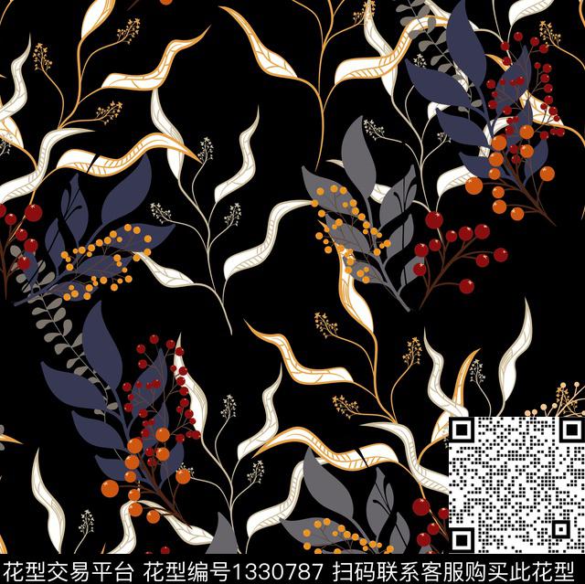 春夏华亿平台印花线条花卉传统印花华亿平台下载（图片编号: 1330787） - 瓦栏（Walan）