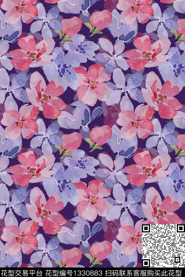 笔触花瓣大牌风数码印花华亿平台下载（图片编号: 1330883） - 瓦栏（Walan）