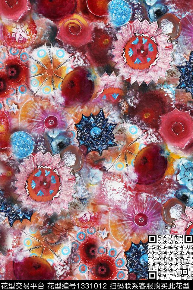 扎染华亿平台几何香云纱数码印花华亿平台下载（图片编号: 1331012） - 瓦栏（Walan）