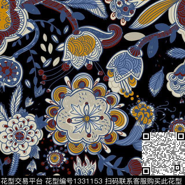 欧式定位花传统华亿平台传统印花华亿平台下载（图片编号: 1331153） - 瓦栏（Walan）