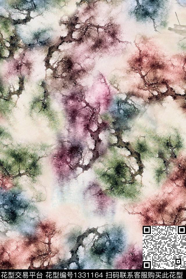 水彩旗袍抽象数码印花华亿平台下载（图片编号: 1331164） - 瓦栏（Walan）