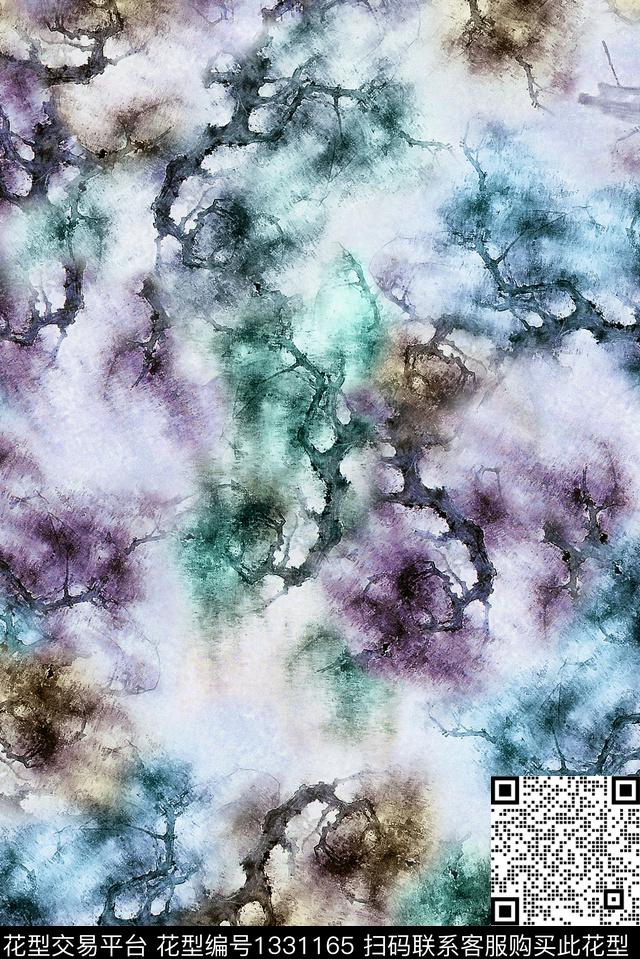 水彩旗袍抽象数码印花华亿平台下载（图片编号: 1331165） - 瓦栏（Walan）